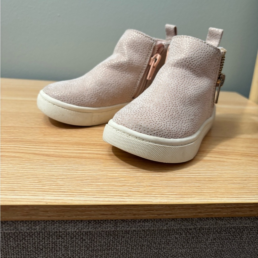 Kids Pink Sparkle Zip Ankle Sneakers